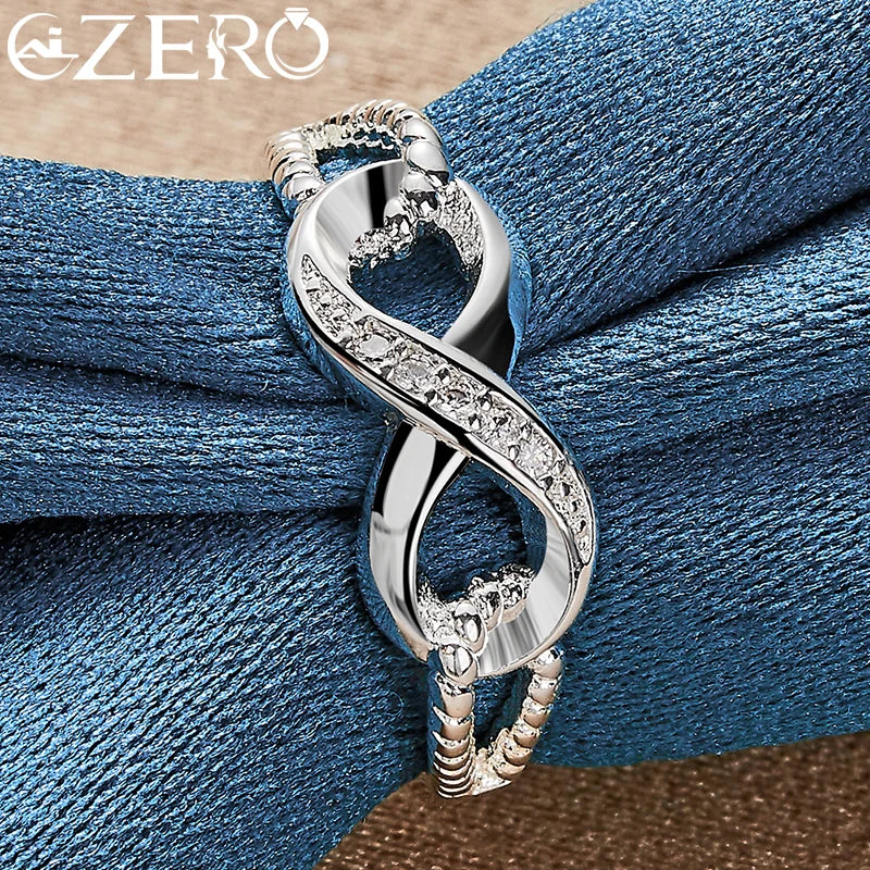 ALIZERO 925 Sterling Silber Zirkon 8-Form Ring für Frauen Eheringe Verlobungsband Ewiges Manifest Schmuck Paar Geschenk