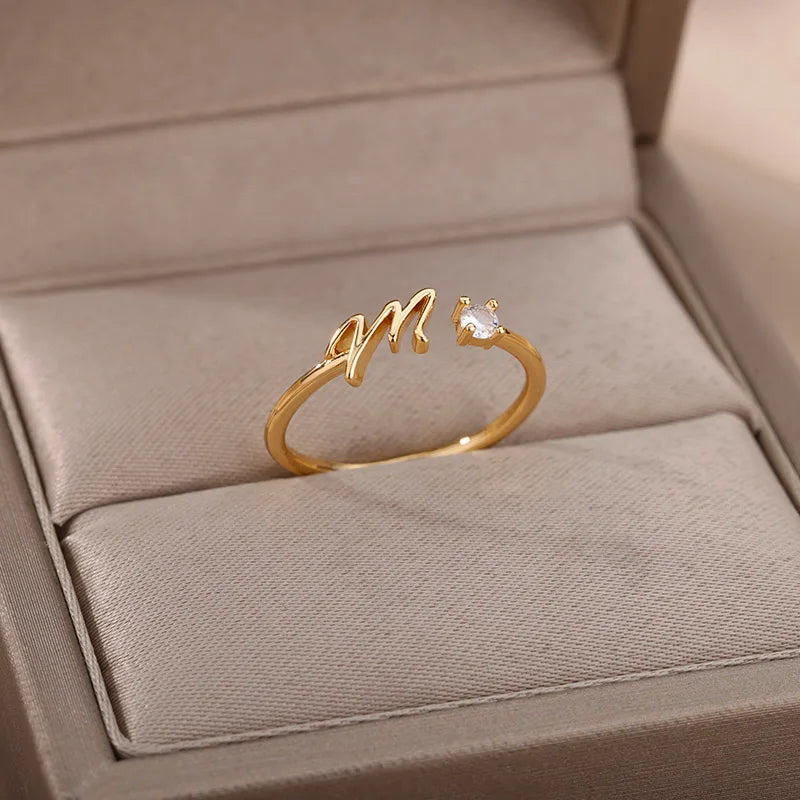 Zirkon Tiny Initial-Buchstabenringe für Damen, Edelstahl A-Z Buchstaben verstellbarer Ring, weiblicher ästhetischer Weihnachtsschmuck, Geschenk