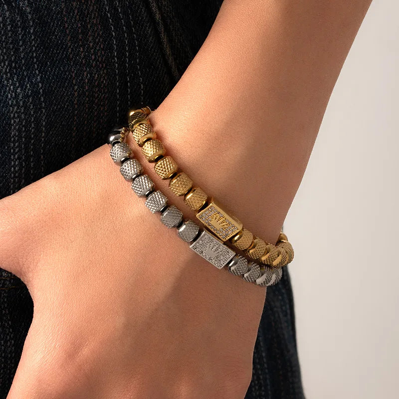1 Set Edelstahl Armband Ananas Perle Krone mit Zirkon Weberei Verstellbares Armband Set Trendige Mode-Accessoires