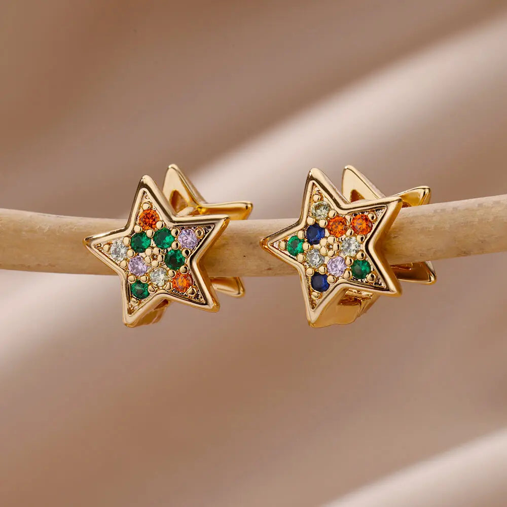 Zirconium Stern Ohrringe für Frauen Mädchen Edelstahl Gold Farbe Ohrring Y2k Hochzeit Ästhetischer Schmuck aretes mujer