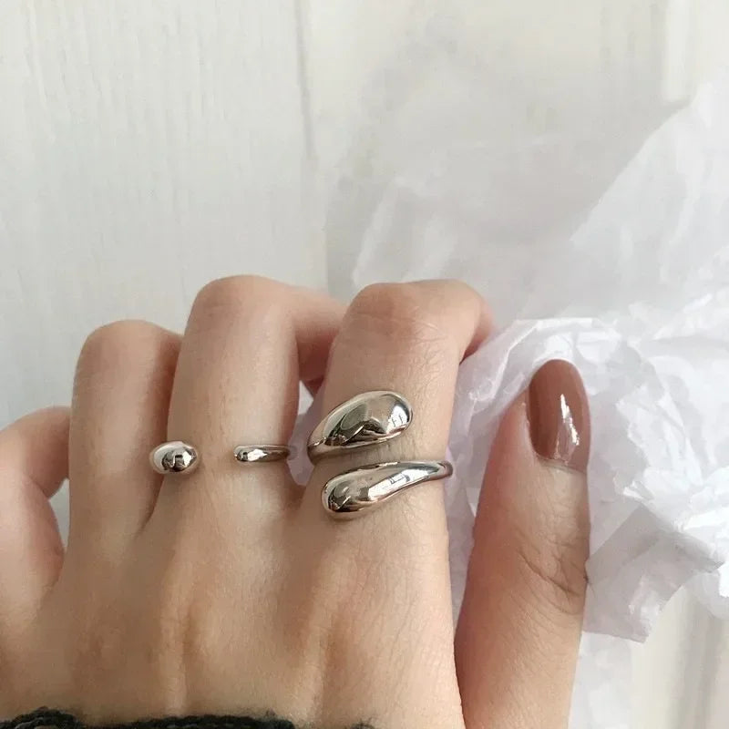 Anillos de gota de agua lisos de plata de ley 925 para mujer Anillo abierto de oro de 18 quilates Anillos de pareja de boda Regalo de joyería estética