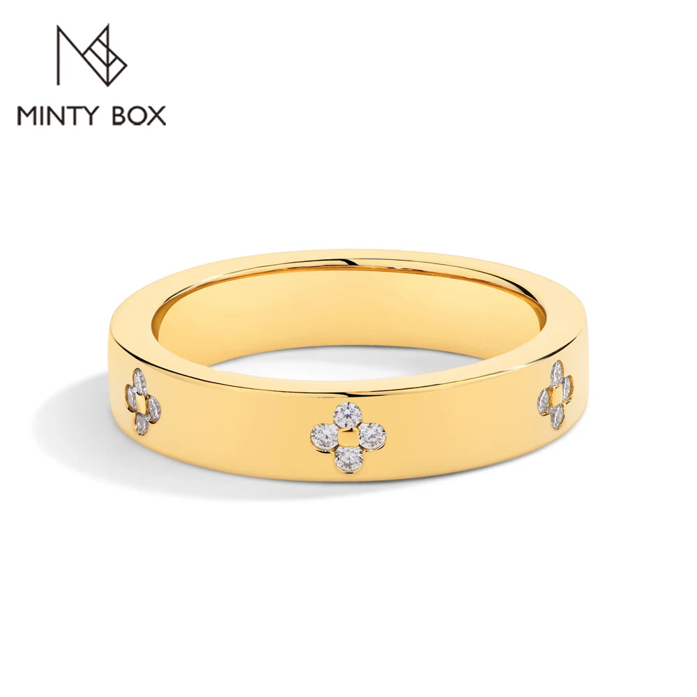 MINTYBOX Clover Moissanite 18k vergoldeter Diamant Ehering für Damen S925 Silber Verlobungsfeier Edelschmuck Geschenk