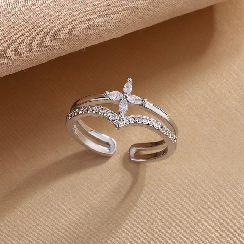 925 Sterling Silber Blumen Zirkon Eheringe Für Frauen Paar Elegant Luxus Schmuck Hochzeit Argent 925 Schmuck