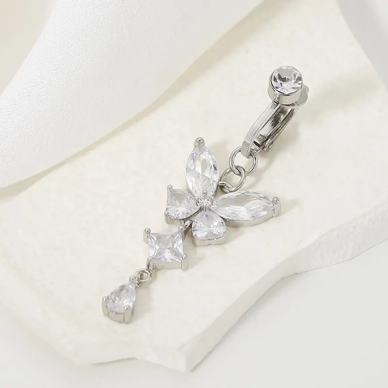 Clip-On Bauchnabelpiercing Schmetterlingsform Kupfer Zirkon Faux Bauchnabelpiercing Nabelkörperschmuck Trendiger Modestil