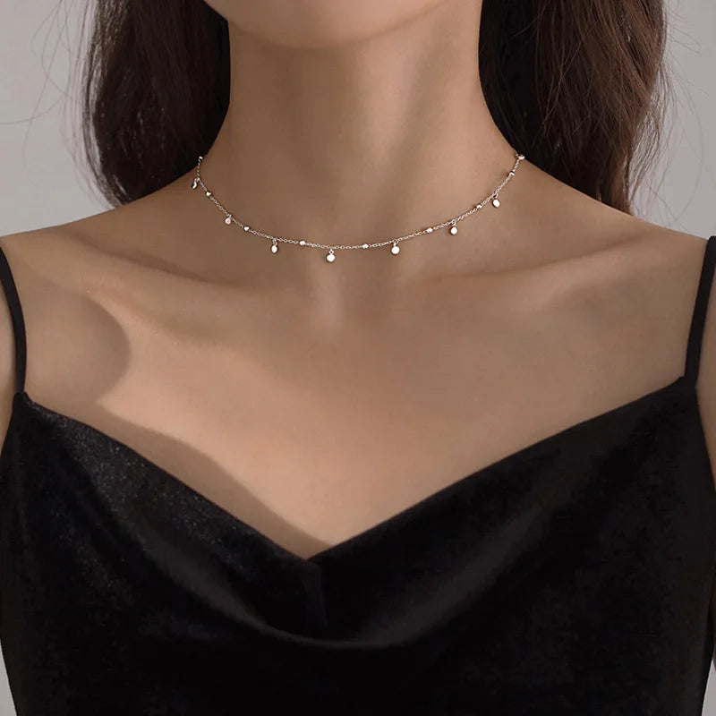 925 Plata de Ley Cadena de Cuello Borlas Collares Redondos Joyería Femenina Exquisita Elegante Dijes Estéticos Accesorios Plata 925