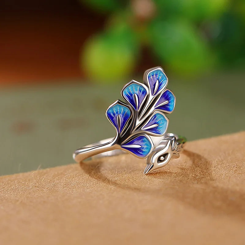 925 Sterling Silber Blauer Pfau Eheringe für Frauen Verlobung Hochzeit Edler Schmuck Damenschmuck Großhandel