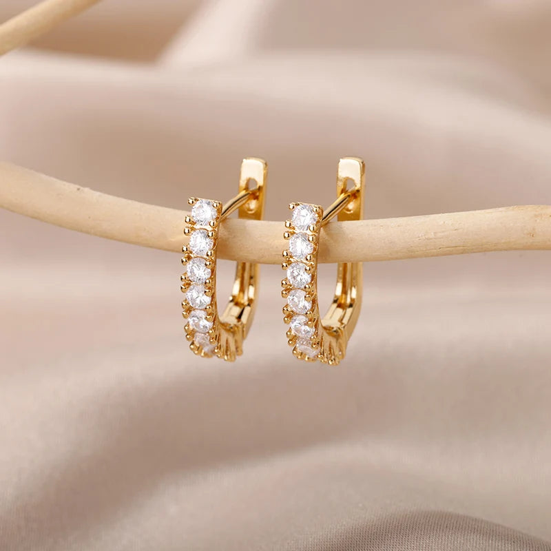 Zirkonia U-förmige Ohrstecker für Frauen, Edelstahl, geometrische Ohrringe, Schmuck, Hochzeits-/Geburtstagsgeschenk