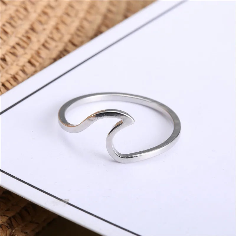 Fashion Simple Boho Jewelry Wave Stainless Steel Ring Women Bohemian Trending Products Women's Stainless Steel Jewelry