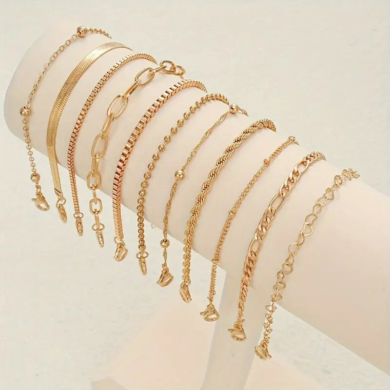 11tlg. schickes Schlangenketten-Armband-Set für Damen Boho schlicht elegant Herz geometrische Kette Urlaub Date Freizeit Schmuck Geschenke 2025