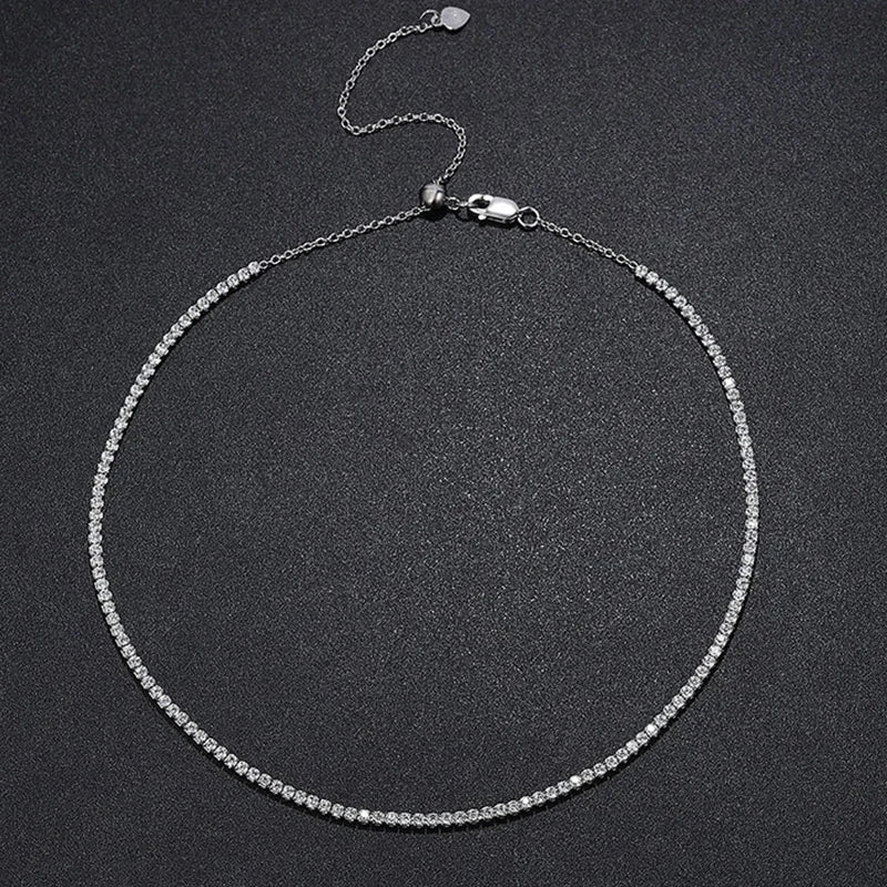 Collar de tenis NeeTim de 2 mm D color, todo de moissanita para mujer, cadena gargantilla ajustable de plata de ley 925 con joyas chapadas en oro