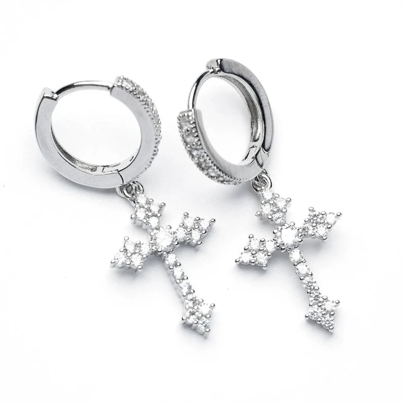 Kreative Diamant-Kreuz-Ohrstecker für Herren und Damen, Nischen-Design, hochwertige, trendige West Coast Hip Hop Hipster Style