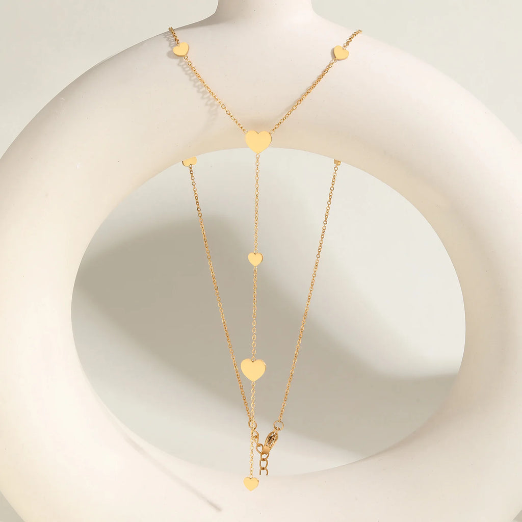 Heart Drop Lariat Chain Necklace For Women, Y Shape Long Chain Stainlss Steel 18K Gold Color  Layered Jewelry