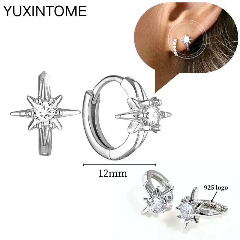925 Sterling Silber Ohrnadel Mode Creolen Weiße Kristall Luxus Damen Silberohrringe Hochzeit Damenschmuck Geschenk