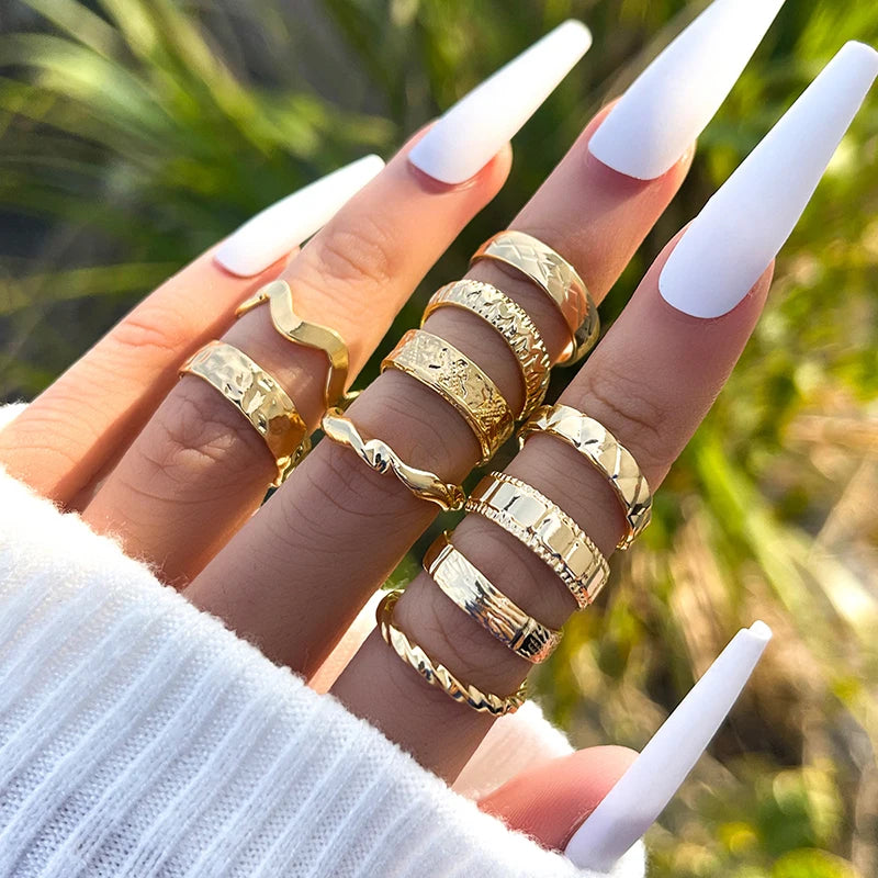 Anillo de elementos múltiples de metal estilo Punk vintage para mujer y hombre, anillos de dedo de calavera de serpiente mariposa de Color plata antigua, joyería gótica