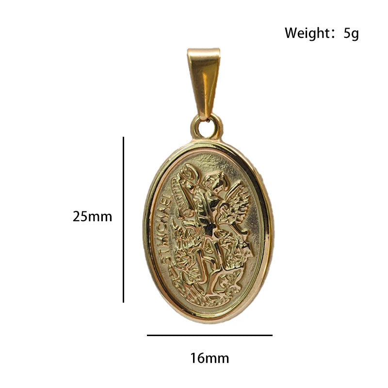 Collar con colgante de acero inoxidable 316L hipoalergénico bañado en oro - San Miguel y San Cristóbal, regalo ideal para hombres