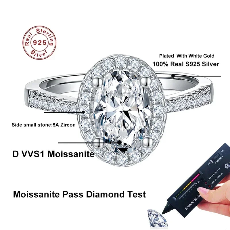 NeeTim 1CT 2CT D VVS1 Ovalschliff Moissanitringe für Damen 925 Sterling Silber Labordiamant Verlobung Hochzeitsfeier Ring Großhandel