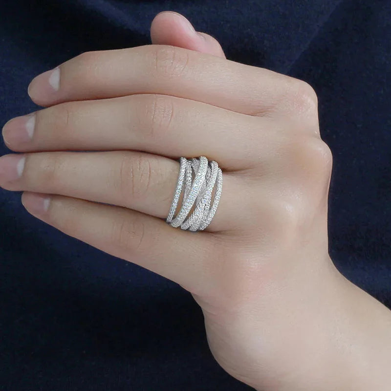 925er Sterling Silber Klassischer Vintage Wickel-Zirkon-Ring für Damen, Party, Luxus, Mode, Hochwertiger Edelschmuck, Bestseller