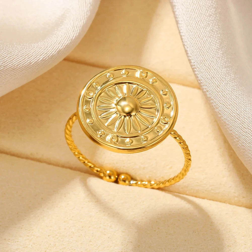 Edelstahl Sonnenringe für Frauen Goldfarbe Sonne Schmetterling Finger Verstellbarer Ring Ästhetischer Mode Hochzeitsschmuck Geschenk