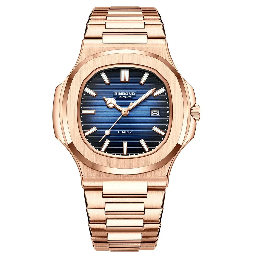 Nuevos relojes de pulsera de cuarzo de moda casual para negocios, reloj de oro rosa para hombres, reloj de lujo, relojes automáticos para hombres, reloj masculino negro