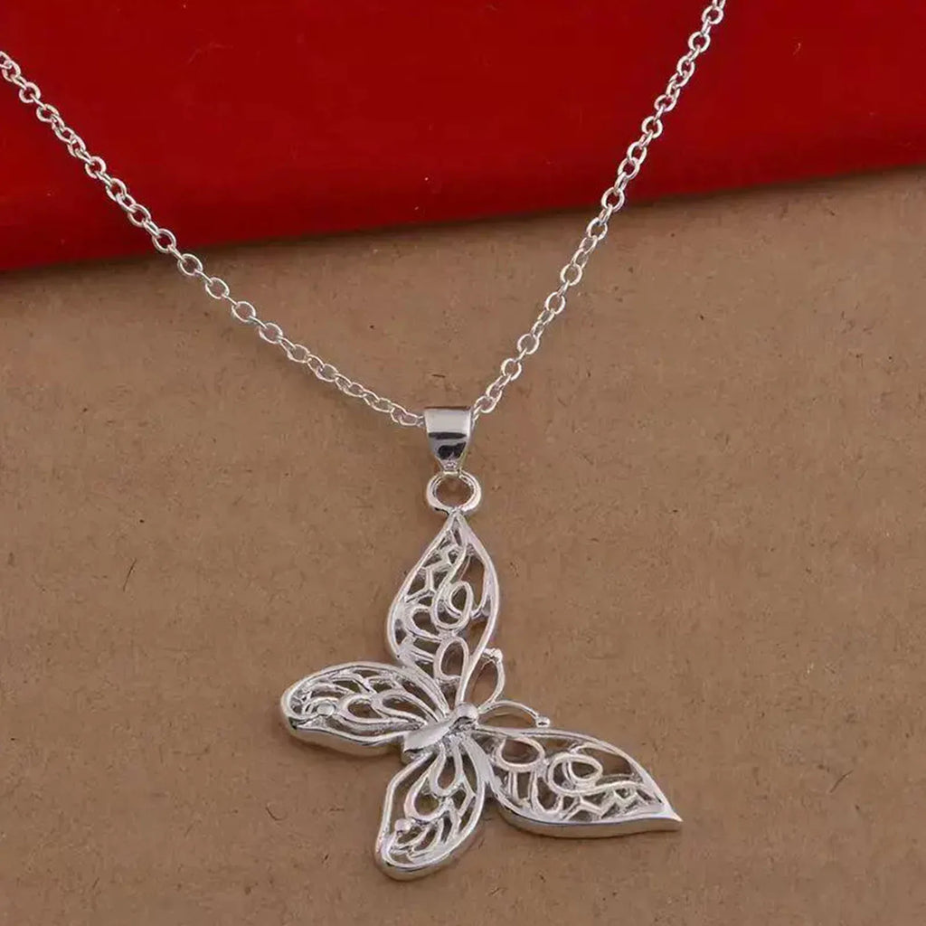 925 Sterling Silber Schmetterling Anhänger Halskette Schlangenkette für Frauen Hochzeit Verlobung Schmuck