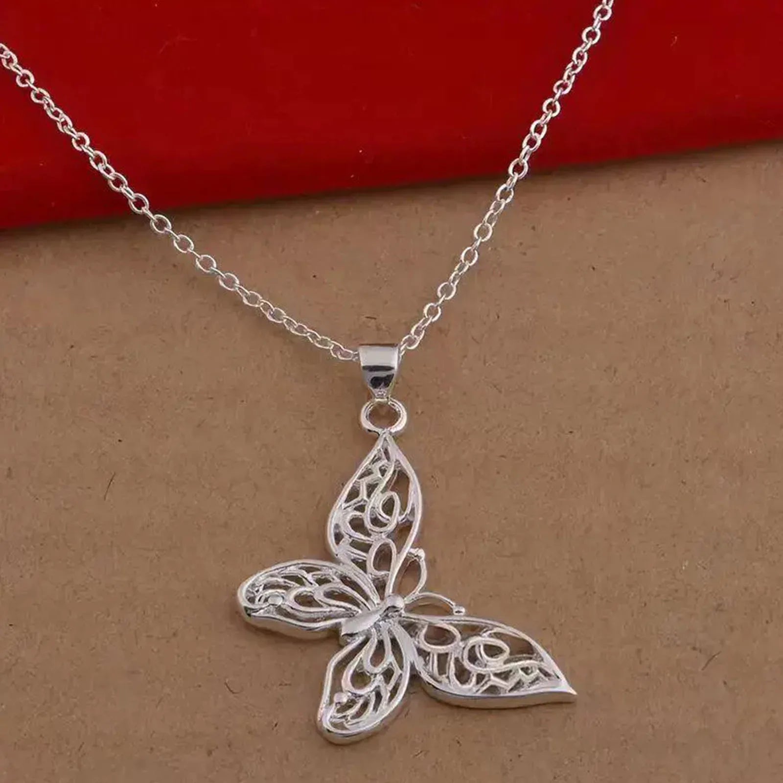 925 Sterling Silber Schmetterling Anhänger Halskette Schlangenkette für Frauen Hochzeit Verlobung Schmuck