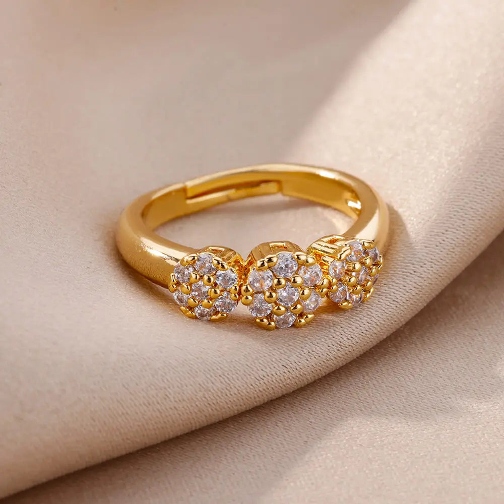 Zirkon Blumenform Ringe für Frauen Edelstahl Offener Ring Mode Koreanischer Neuer Hochzeitsschmuck Geschenk
