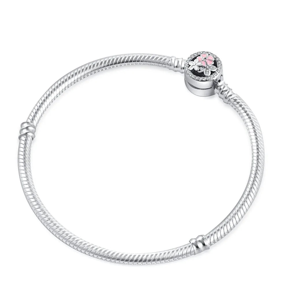 925 Sterling Silber Armbänder Herz Pavé Rot Blume Stern Clip Schlangenkettenarmband Liebe Armreifen DIY Feiner Schmuck