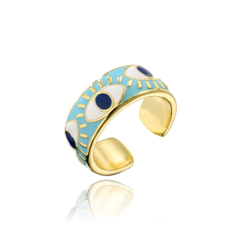 NEWBUY 2024 Mode Goldfarbe Kupfer Hochzeitsschmuck AAA CZ Böses Auge Design Offener Ring Für Frauen Mädchen Verlobungsgeschenk