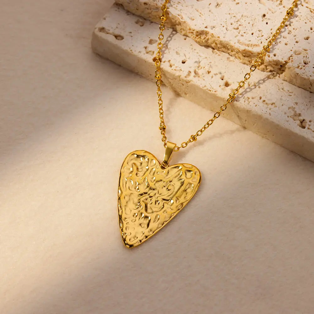 Collares Plisados de Acero Inoxidable con Colgante de Corazón de Moda para Mujer, Collar con Colgante Estético de Color Dorado de Moda, Joyería Accesorio