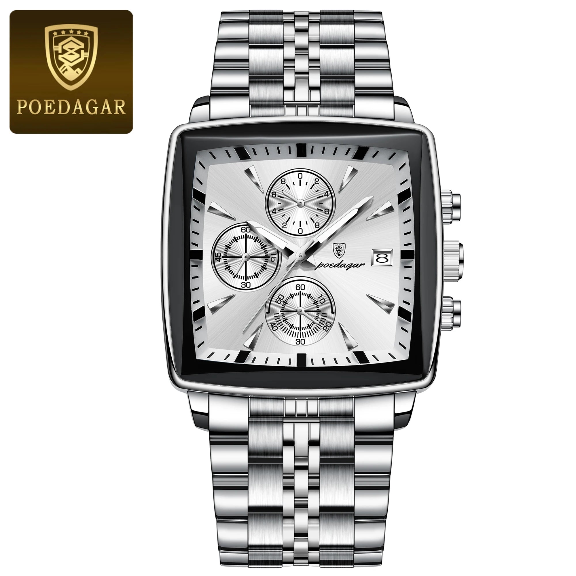 POEDAGAR Reloj de Pulsera para Hombre de Lujo, Impermeable, Luminoso, de Acero Inoxidable, Cronógrafo, Fecha, de Cuarzo, para Negocios