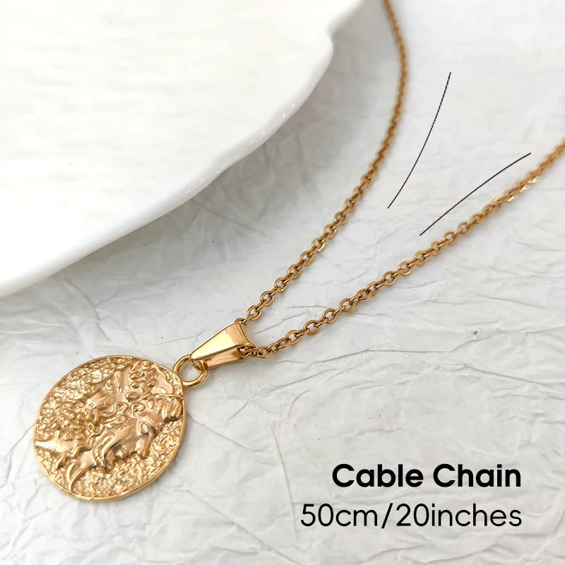 Collar con colgante de doble cara con cabeza de Jano de Zeus y Hera hecha a mano, chapado en oro de 18 quilates, mitología griega, regalo de joyería