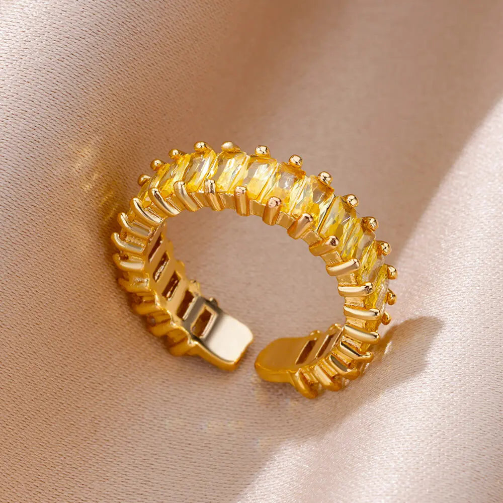 Ringe Goldfarbe Zirkonia Chic Ringe Für Frauen 2025 Punk Elegante Hochzeitsparty Ästhetischer Edelstahlring Schmuck