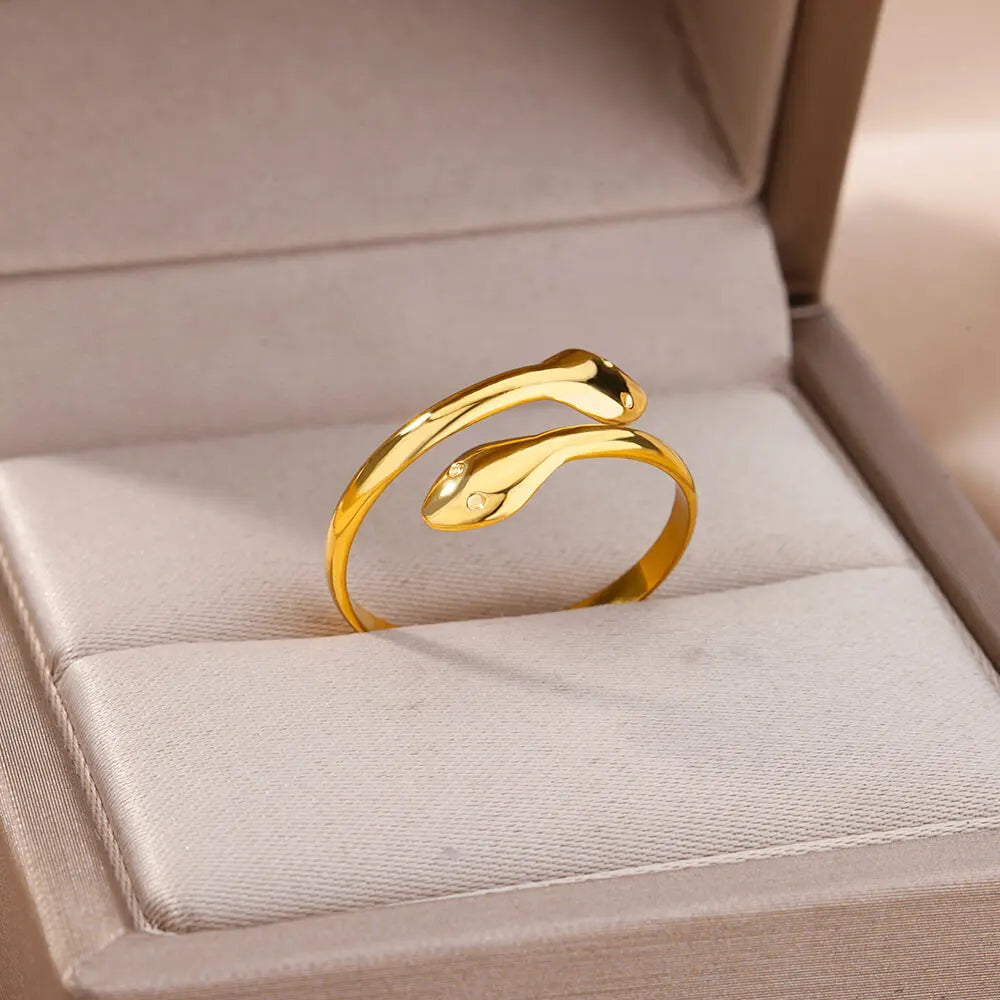 Edelstahl Schlangenringe für Damen Herren Goldfarben Offen Verstellbar Zirkon Ring Vintage Gothic Ästhetischer Schmuck anillos mujer