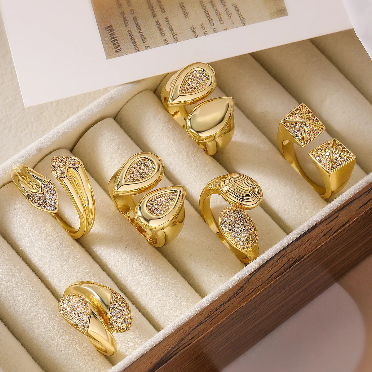 NEWBUY Hochwertige AAA CZ Zirkon Intarsien Kupfer Hochzeitsschmuck Einzigartiges Design Offene Ringe Für Elegante Frauen Größenverstellbar