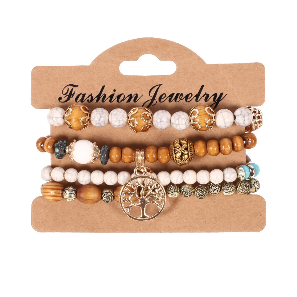 Böhmisches handgefertigtes Perlenarmband-Set für Damen Sommer Bunte Perlenketten-Armreif Mädchen Boho Schmuckzubehör