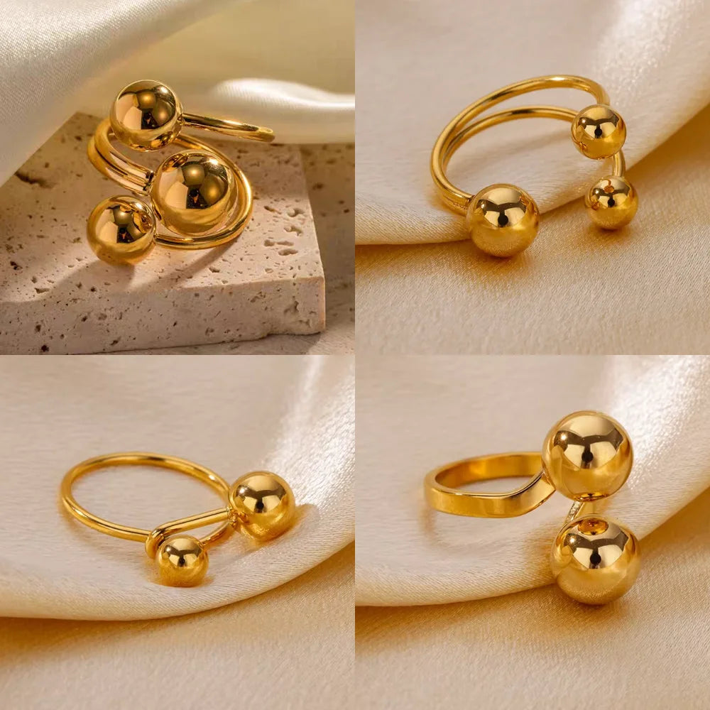 Edelstahl Doppelball Verstellbarer Ring für Damen Unisex Goldfarben Trendige Fingerringe Dekompressionsschmuck Geschenke Anillos