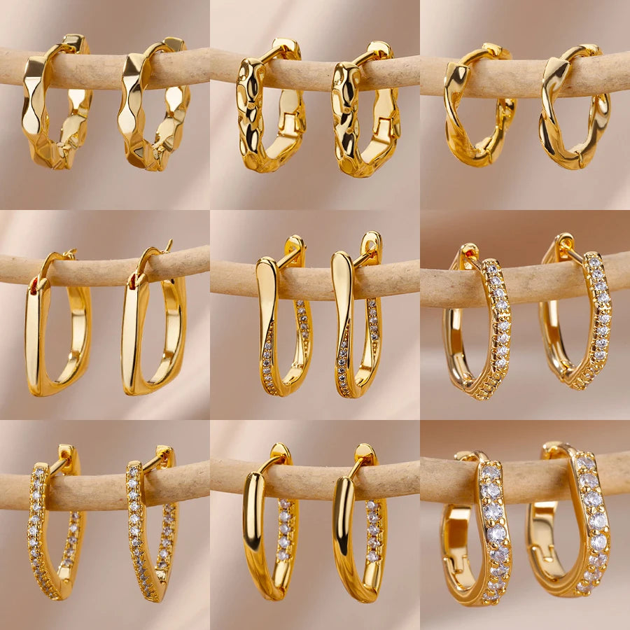 Stainless Steel Hoop Earrings For Women Gold Color Geometric Square Zircon Earring Female Wedding Aesthetic Jewerly Gift mujer