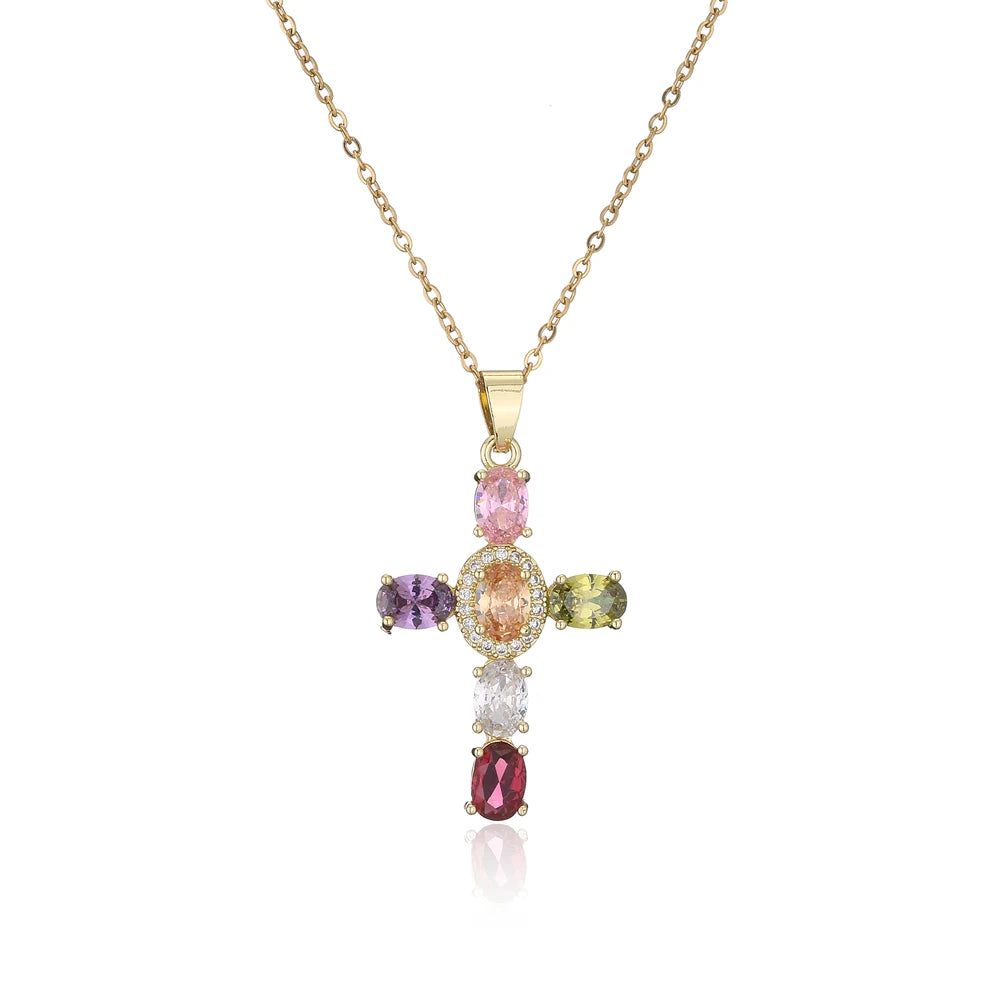 NEWBUY Classic Design Cross Pendant Necklace For Women 2026 Hot Sale Luxury AAA Cubic Zirconia Crystal Christian Jewelry Gift