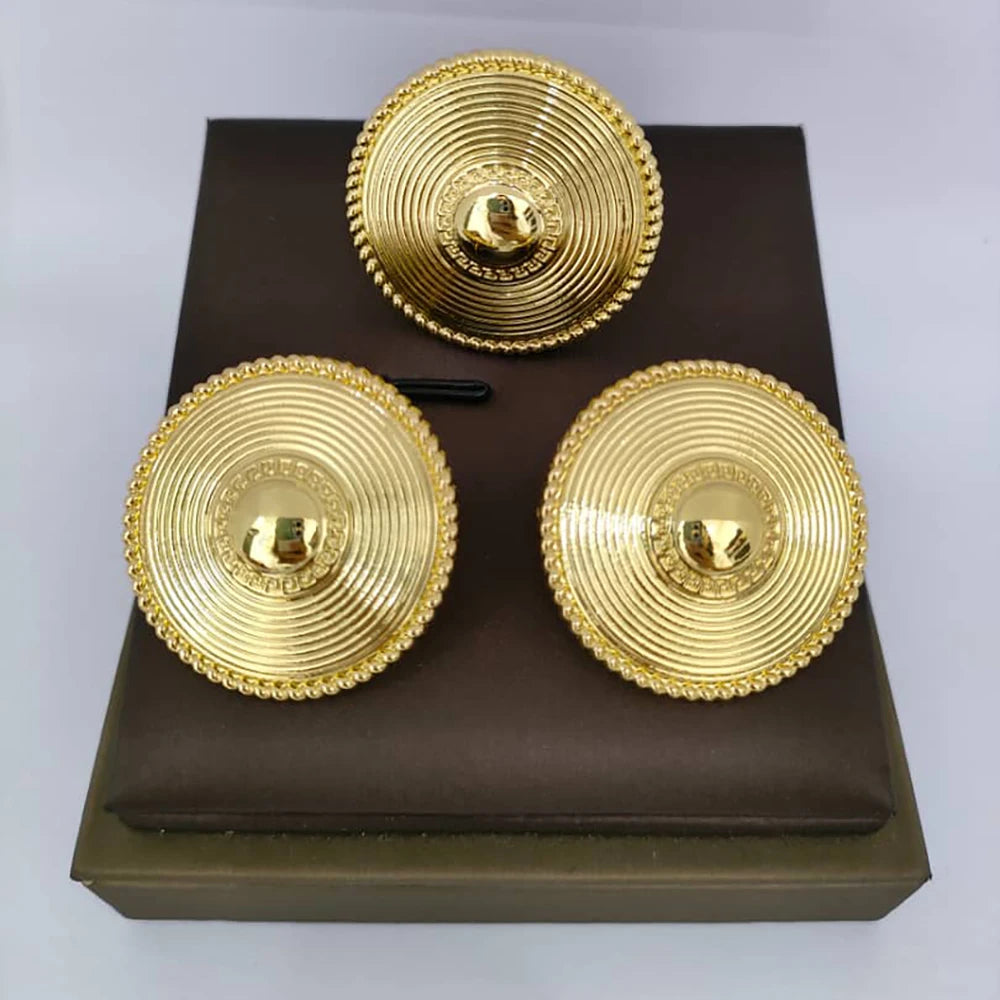 Dubai Goldfarbene Ohrringe mit Ring-Set für Braut, Damenmode, Ohrclip und Fingerring, 2-teiliges Set für Verlobung, afrikanisch, Alltag