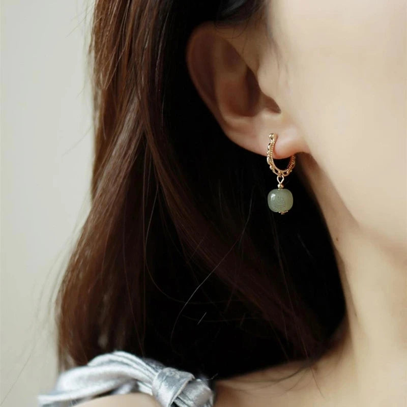 VENTFILLE Pendientes de Oro Hetian Jade para Mujer, Joyería Redonda Verde, Regalo para Niñas, Envío Directo al por Mayor
