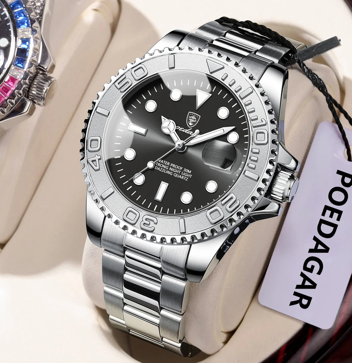 POEDAGAR Top Luxury Reloj para Hombre Impermeable Luminoso Fecha Reloj de Hombre de Acero Inoxidable Reloj Masculino Deportes Moda Relojes de Cuarzo para Hombre
