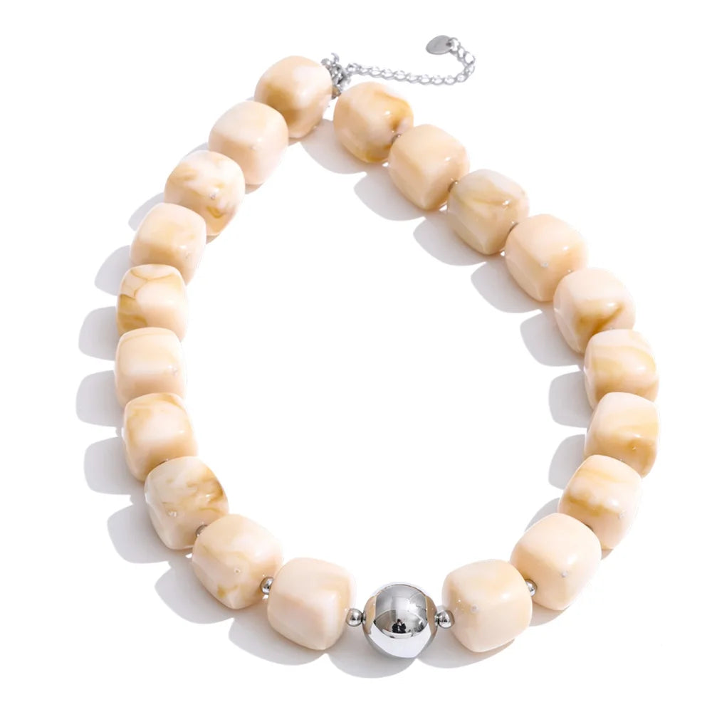 Yhpup Acryl Quadratperlen Kette Halskette Armband Armreif Edelstahl Handgemachter Schmuck Wasserdicht Grün Khaki Pink Bernstein