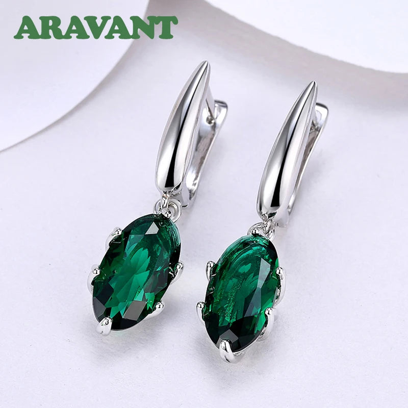 Aravant 925er Silber Ovale Grüne Zirkon Ohrhänger für Damen, Mode Hochzeit Schmuck