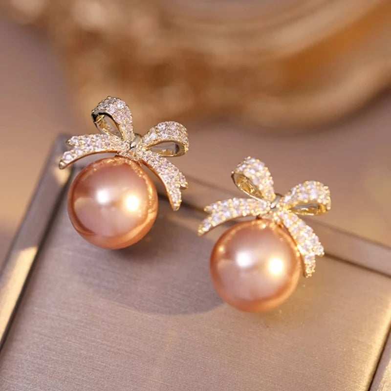 1 Paar Micro-Set Zirkon Schleife Perle Anhänger Ohrringe 2025 Neues Design Schmuck für Damen und Mädchen Mode Ohr Accessoires