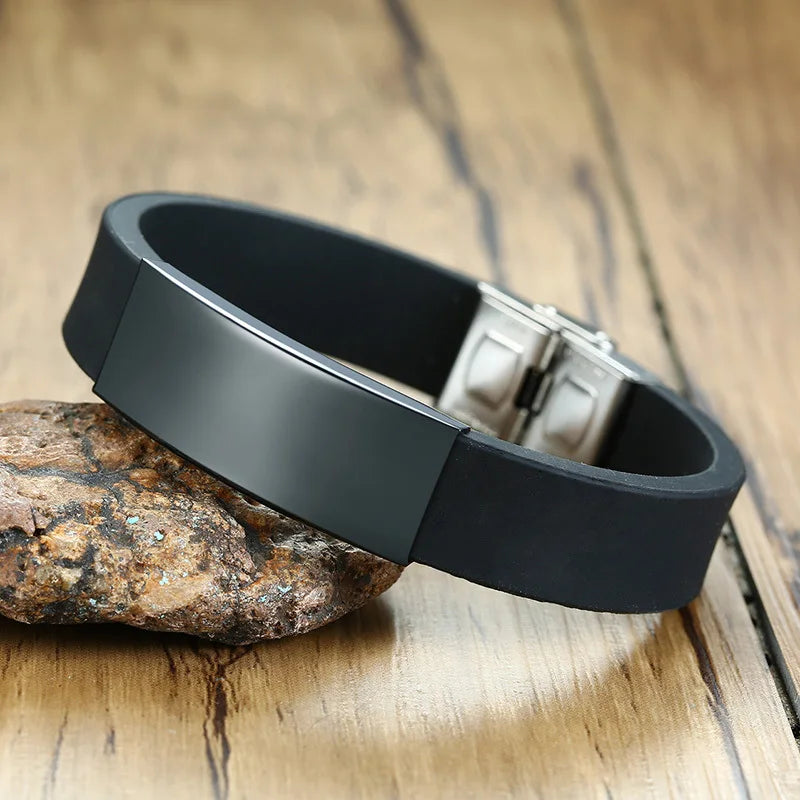 Vnox 16mm Vatertagsgeschenk Armband, schwarzes Kautschuk-Silikon-Armband mit personalisiertem „TO MY DAD“ Edelstahl-Bar, lässiges Armband für Herren