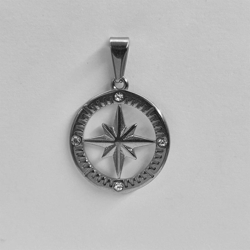 Collar Polaris de Acero Inoxidable - Diseño de Cielo Estrellado Redondo Chapado en Oro de 18K, Colgante de Estrella Polar para Joyería DIY