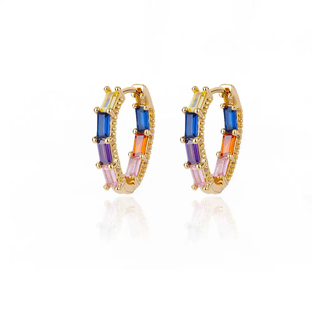 Regenbogen Zirkon Ohrringe für Damen Edelstahl Creolen 2024 Neu Trend Luxus Ästhetik Accessoires Schmuck Aretes Mujer