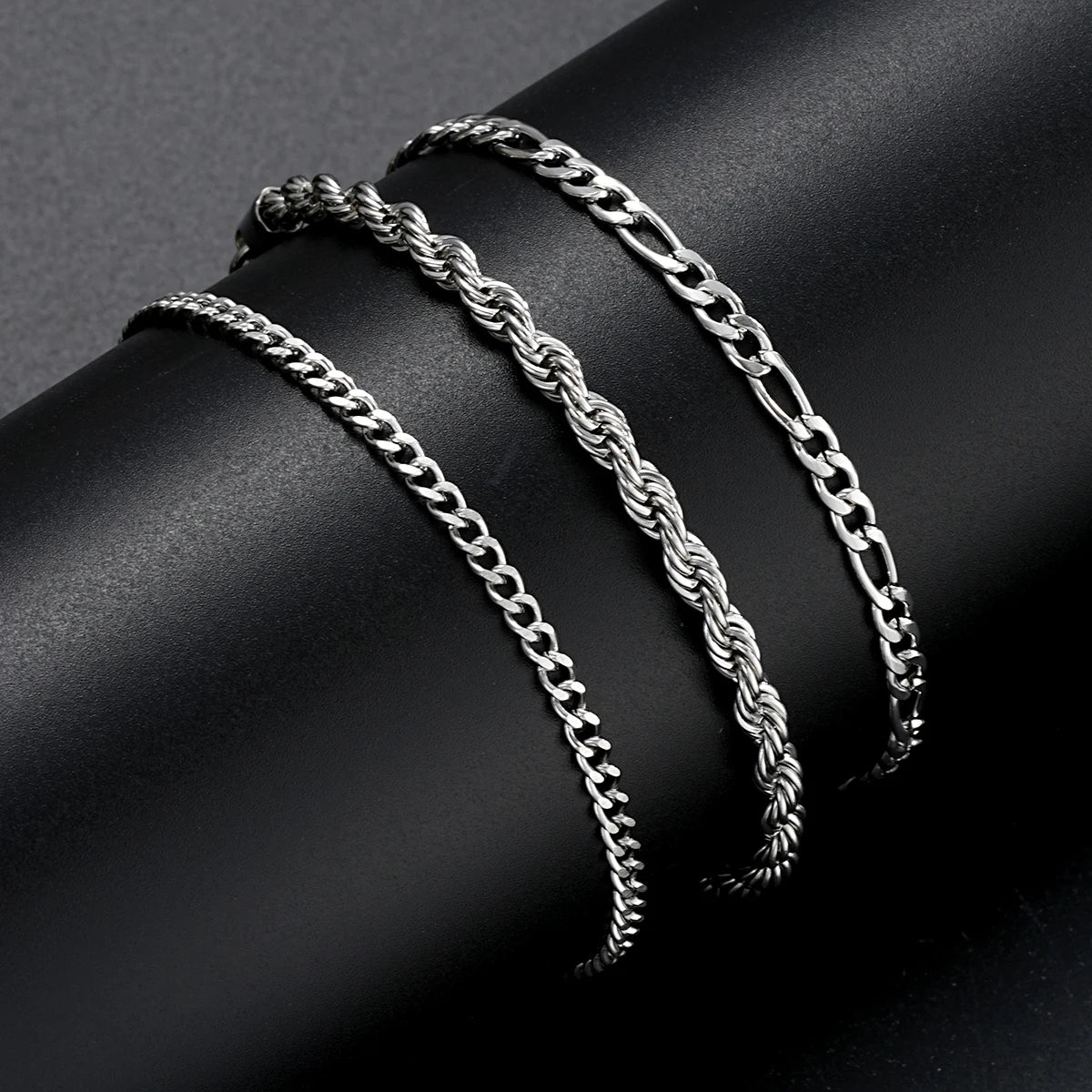 3tlg/Set Edelstahl Punk Cuban Chain Armband für Herren Minimalistisches Silberfarbenes Hip Hop Armband Party Mode Schmuck Geschenke