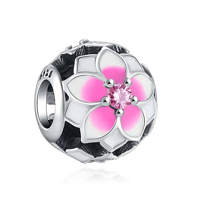 Heiß begehrtes 925er Silber Rosa Serie Blume Hundepfote herzförmiger Anhänger, passend für originale Armband DIY Accessoires, exquisiter Schmuck