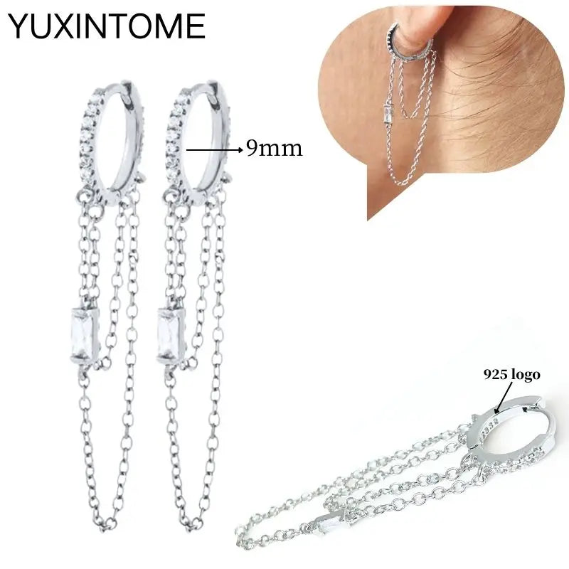 925 Sterling Silber Ohrnadel Mode Creolen Weiße Kristall Luxus Damen Silberohrringe Hochzeit Damenschmuck Geschenk